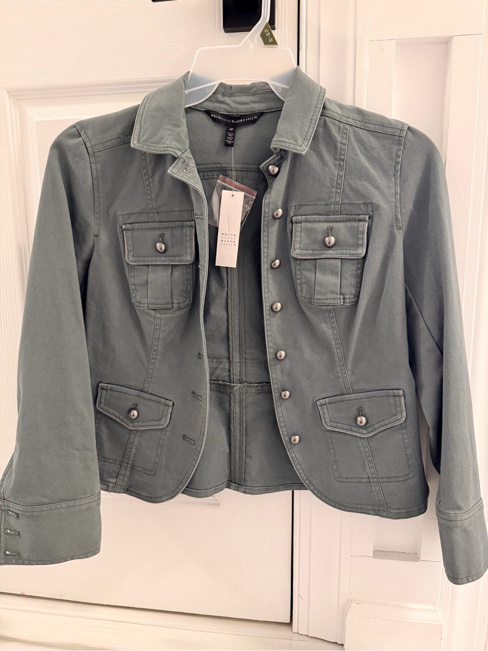 White House Black Market Military-Style Jean Jacket in Sage